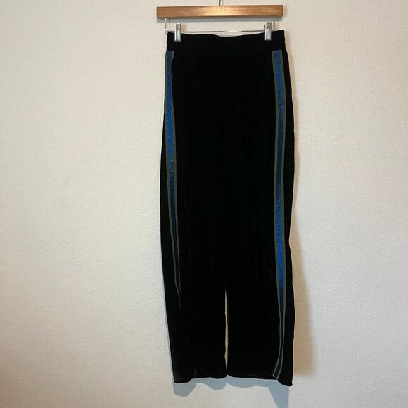 Isabelle Blanche Black Velvet Blue Side-Stripe Track Pants Women's Size XS - Picture 2 of 7